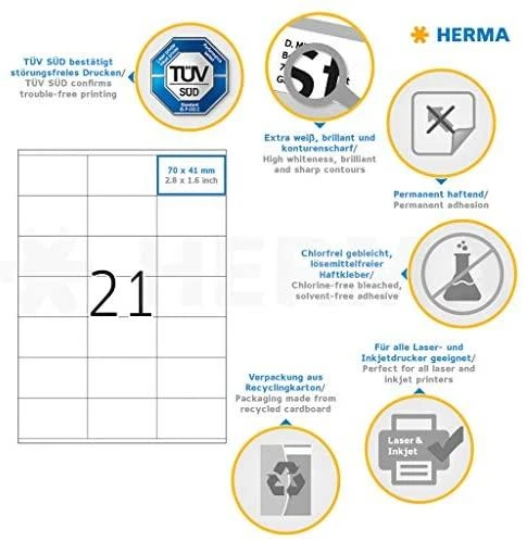 Herma Etykiety Premium A4, balta, papier matinė, 2100 vnt. (4473)