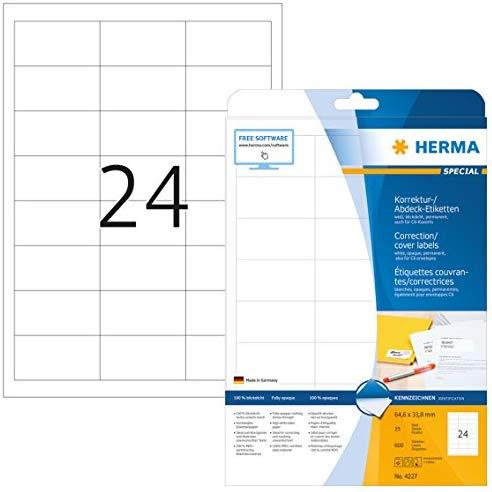 Herma Cover etiketės 4227, A4, 64,4 x 33,8 mm., matinis baltas popierius, 600 vnt.