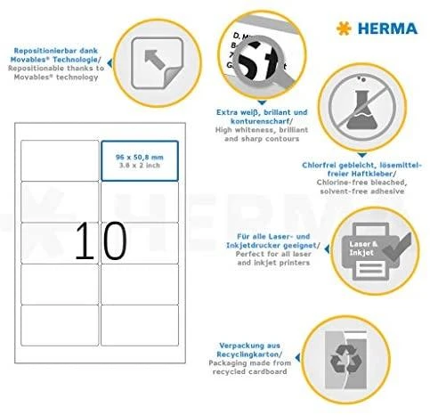 HERMA 4349 etiketė spausdinimui Balta Lipni spausdintuvo etiketė
