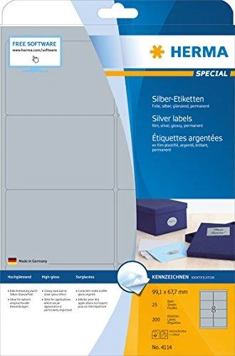 Herma Foil etiketės 4114, A4, 99,1 x 67,7 mm, blizgi sidabrinė folija, 200 vnt (4114)