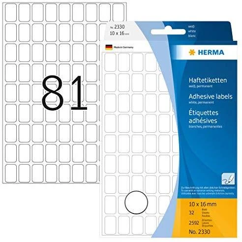Herma Lipnios etiketės, balta 10x16 mm 2592 vnt - 2330