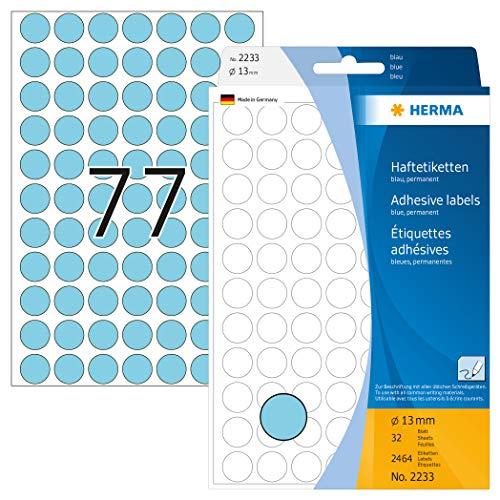 HERMA daugiafunkcinės etiketės/spalvoti taškeliai Ø 13 mm apvalios mėlynas popierius matinis užrašas ranka 2464 vnt. - Mėlyna - Apskritimas - Celiuliozė, Popierius - Vokietija - 13 mm - 13 mm