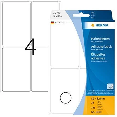 Herma Etykieta balta papier matinė, 128 vnt (2490)