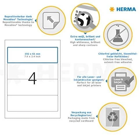 HERMA 10165 etiketė spausdinimui Balta Lipni spausdintuvo etiketė