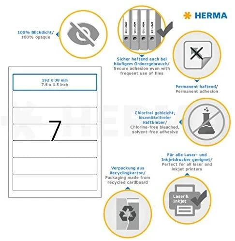 Herma Special etiketės segtuvams, A4, baltas, nepermatomas matinis popierius, 70 vnt., užapvalintais kampais. (8620)
