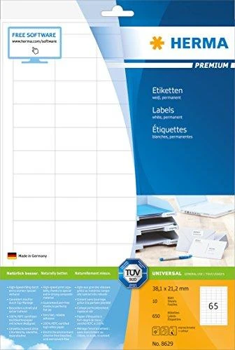 Herma Etykiety Premium 8629, A4, balta, 38,1 x 21,2 mm, papier matinė, 650 vnt. (8629)