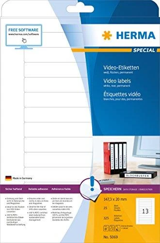 Herma etiketės VHS kasetėms 147,3x20 mm (5069)
