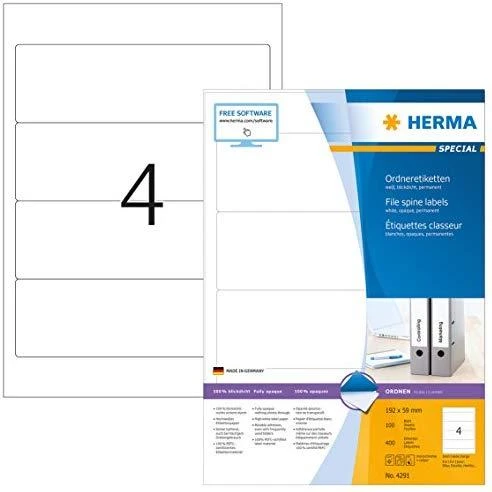 Herma Labels Special 4291, segtuvams, A4, balta, 192 x 59 mm, matinis popierius, 400 vnt., užapvalinti kampai. (4291)