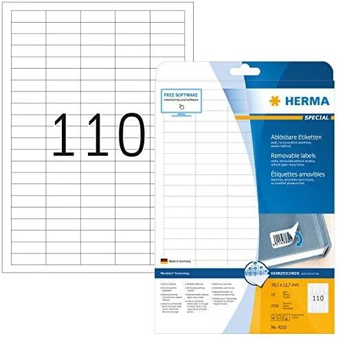 Herma Etykiety odklejalne 4210 Movables, A4, 38,1 x 12,7 mm, balta, papier matinė, 2750 vnt. (4210)