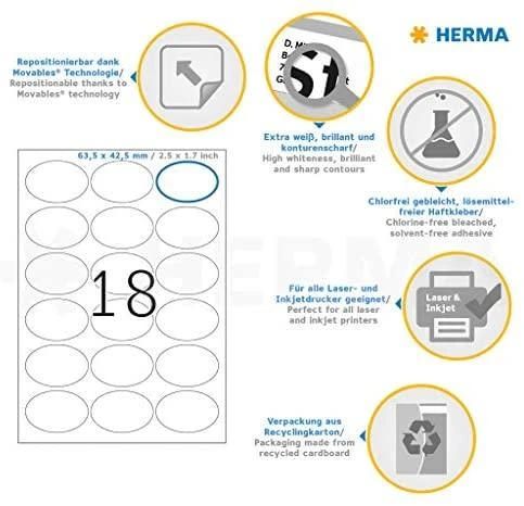 HERMA 4358 etiketė spausdinimui Balta Lipni spausdintuvo etiketė