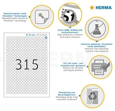 HERMA 4385 etiketė spausdinimui Balta Lipni spausdintuvo etiketė