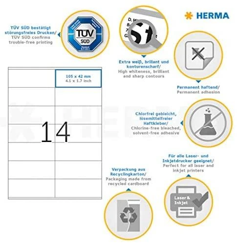 Herma Etykiety Premium A4, balta, papier matinė, 1400 vnt. (4452)