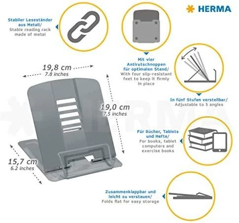Herma metalinis knygų stovas su matmenimis