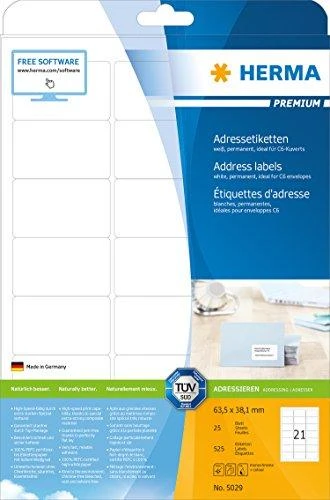 Herma Premium etiketės 5029, A4, adresas, balta, 63.5 x 38,1 mm, matinis popierius, 525 vnt. (5029)