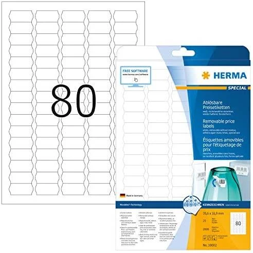 Herma Nuimamos etiketės Kilnojamieji daiktai A4, balta, matinė popierius, 2000 vnt., užapvalintais kampais (10002)