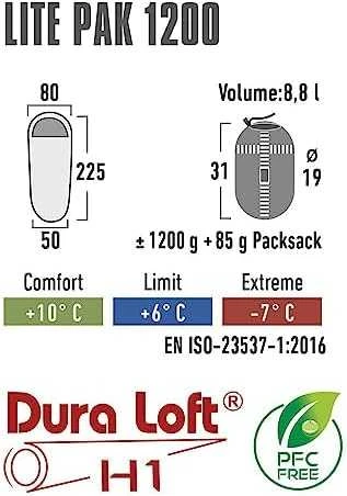 High Peak Lite Pak 1200 miegmaišis 225x80x50 cm žaliai raudona 23263