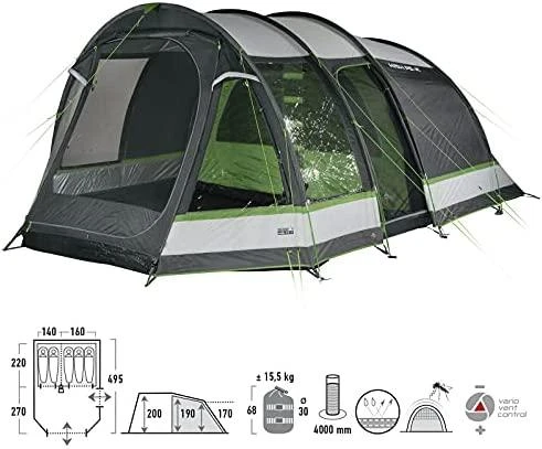 High Peak Bozen 5.0 šeimos palapinė, pilkai žalia (11836)