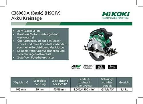 HiKOKI C3606DA diskinio pjūklo specifikacijų apžvalga