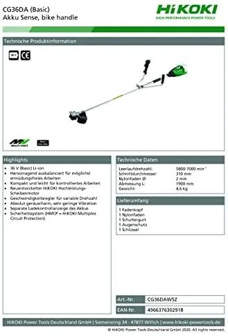 Akumuliatorinė žoliapjovė HiKOKI CG36DA Multi Volt