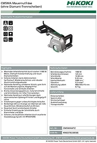 HIKOKI sienų pjaustytuvas 125 mm / 1900 W CM5MA WTZ dėklas