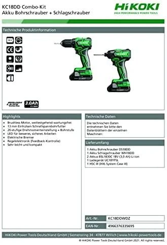 HiKOKI Akumuliatorinių įrankių rinkinys KC18DD, 18V, WH18DD + DS18DD + 2x3.0Ah + lagaminas