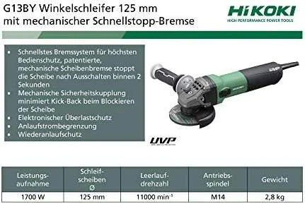 HIKOKI šlifuoklis kampinis 125mm 1700W G13BY