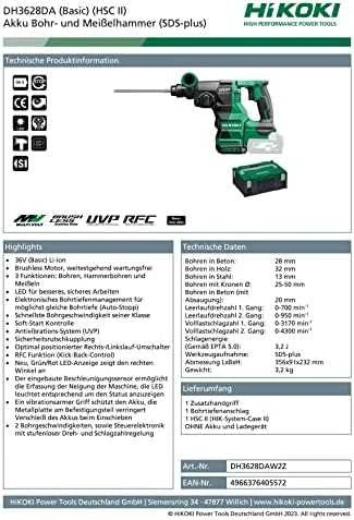 Hikoki DH3628DAW2Z perforatoriaus techninė specifikacija