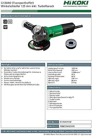Kampinis šlifuoklis Hikoki G13SW2Y4Z; 125 mm; 1200 W