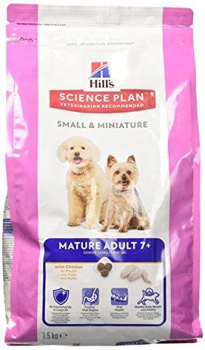 Hill's Dog Science Plan Mature Adult 7+ Small & Miniature vištiena & kalakutiena sausas Maistas šunims 1,5kg