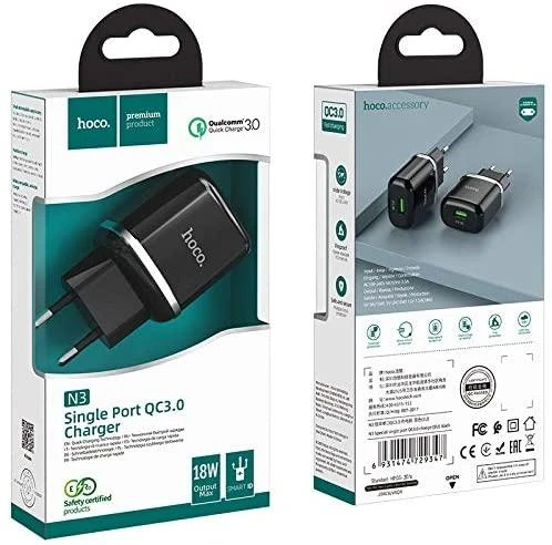 Telefono įkroviklis Hoco USB A QC3.0 3A 18W N3 juodas