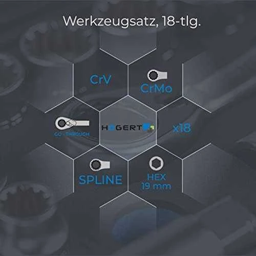 Įrankių komplektas Hogert HT1R478; 1/4''; 3/8''; 18 vnt.