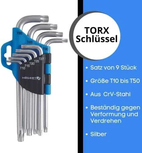Hogert 9 dalių "Torx" raktų rinkinys, CrV plienas