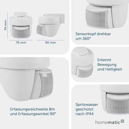HomeMatic IP Homematic IP Bewegungsmelder + Dämmmerungs. - außen, baltas