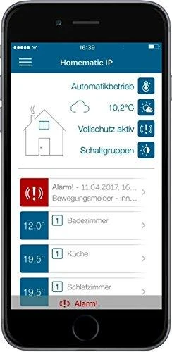 Homematic IP programėlės sąsaja su aliarmo informacija
