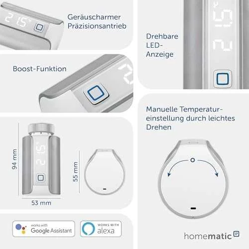 HomeMatic IP Homematic IP radiatoriaus termostatas Evo (HmIP-eTRV-ES), šildymo termostatas (sidabrinis)