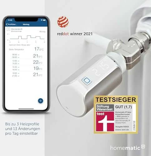 HomeMatic IP Homematic IP radiatoriaus termostatas Evo (HmIP-eTRV-ES), šildymo termostatas (sidabrinis)