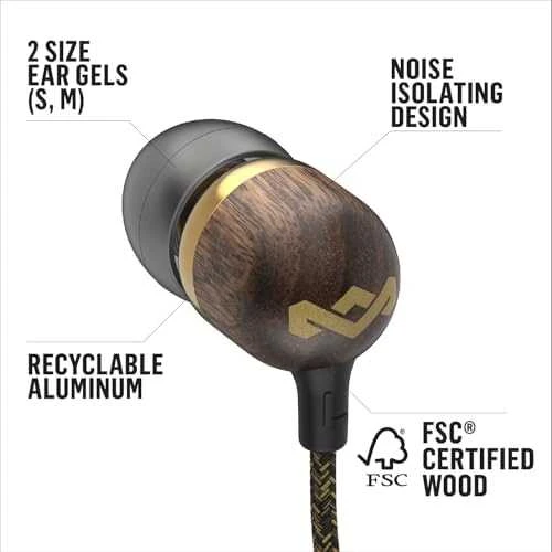 Ausinės Marley | Earbuds | Smile Jamaica | su laidu | į ausis įkišamos | Mikrofonas | Brass