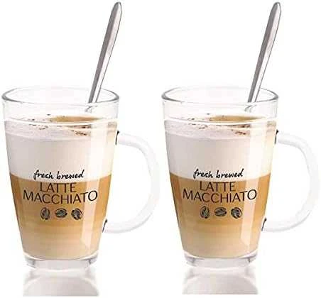 Excellent Houseware Stiklinės kavos latte su šaukštais 300 ml 2 vnt.