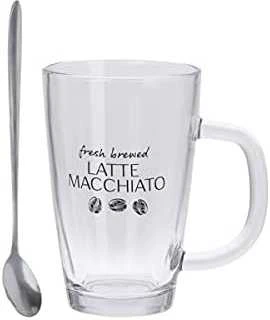 Excellent Houseware Stiklinės kavos latte su šaukštais 300 ml 2 vnt.