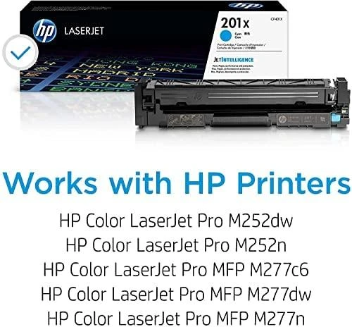 „Hewlett Packard“ (HP) HP 201X didelio našumo žalsvai mėlyna originali „LaserJet“ dažų kasetė, 2 300 puslapių