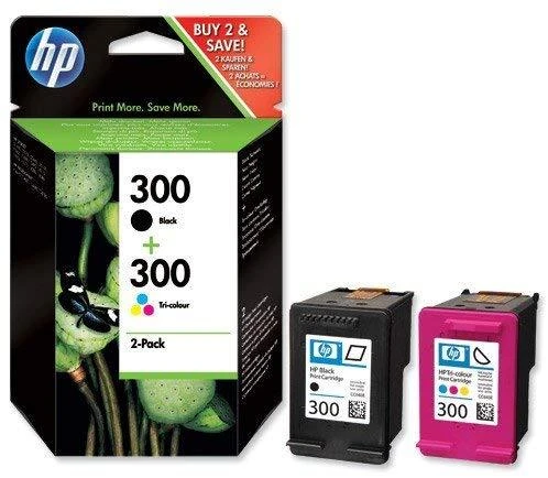 Hewlett Packard (HP) HP 300 Combo-pack Juodas/Tri-color Ink Cartridges, 200/200 pages, DeskJet D2560, F4280
