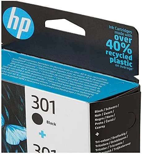 Hewlett Packard (HP) HP 301 2 juodų/trijų spalvų rašalo kasečių pakuotė, 190/165 puslapių, skirtos Deskjet 1510, 3055A, Officejet 2622