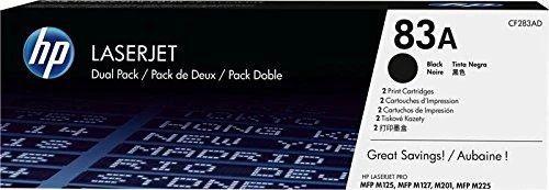 Hewlett Packard (HP) HP 83A 2-pack juodas dažų kasetė, skirta LaserJet M201, M125, M127, M225 (1 500 puslapių)