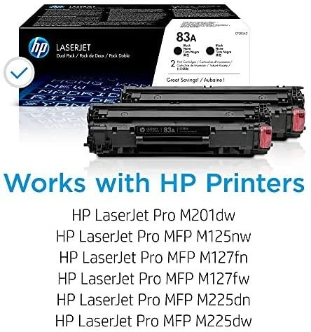 Hewlett Packard (HP) HP 83A 2-pack juodas dažų kasetė, skirta LaserJet M201, M125, M127, M225 (1 500 puslapių)