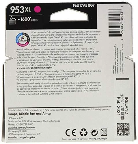 Hewlett Packard (HP) HP 953XL didelio našumo purpurinė rašalo kasetė, 1600 puslapių, skirta HP OfficeJet Pro 8218,8710,8720,8730,8740