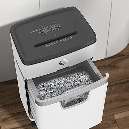 Hewlett Packard (HP) HP ONESHRED 12MC dokumentų smulkintuvas, mikropjovimas, P-5, 12 kortelių, 25l, šviesiai pilkas