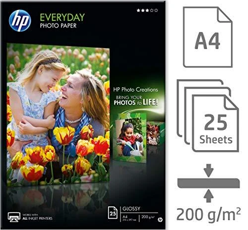 Hewlett Packard (HP) HP kasdienis fotopopierius A4, pusiau blizgus, 25 lapai, vienpusis (170 g/m2)