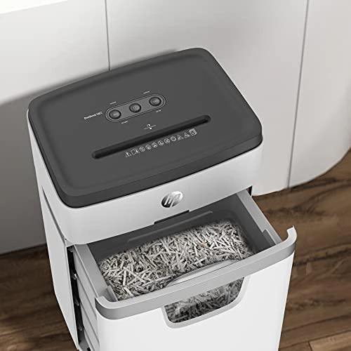 HP OneShred 18CC smulkintuvas su atidaryta šiukšliadėže