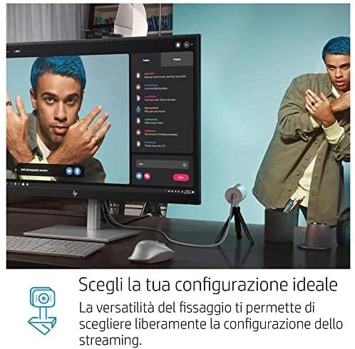 Hewlett Packard (HP) HP 950 4K UHD žiniatinklio kamera / USB / privatumas / automatinis fokusavimas, AI automatinis kadravimas / mikrofonas / Sidabrinis / 1 metai