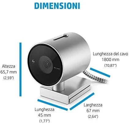 Hewlett Packard (HP) HP 950 4K UHD žiniatinklio kamera / USB / privatumas / automatinis fokusavimas, AI automatinis kadravimas / mikrofonas / Sidabrinis / 1 metai